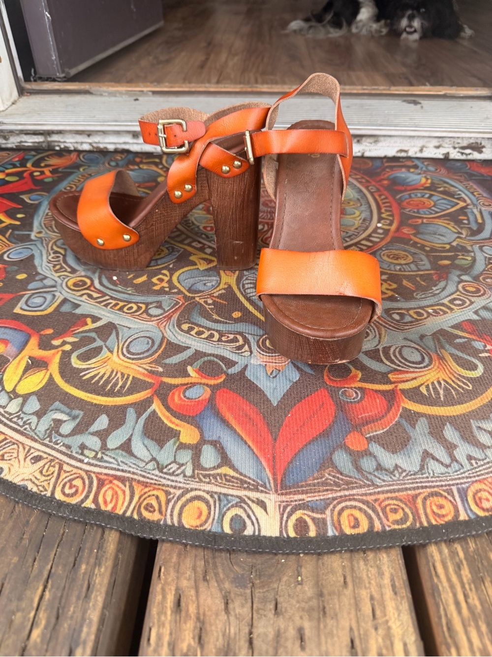 Mossimo Supply Co. Orange Leather Platform Sandals with Wood Heel